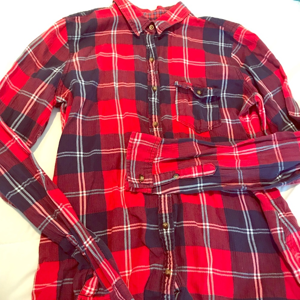 A&F red and blue plaid flannel